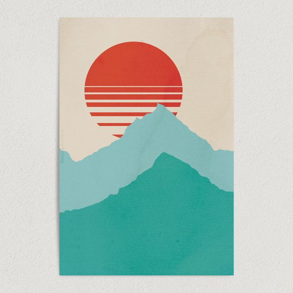 Sunset Mountain Geometric Landscape Art Print Poster 12" x 18" Wall Art A2136