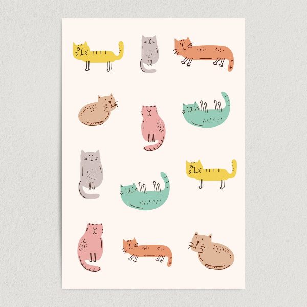 Abstract Variety Cats Art Print Poster 12" x 18" Wall Art AI1113