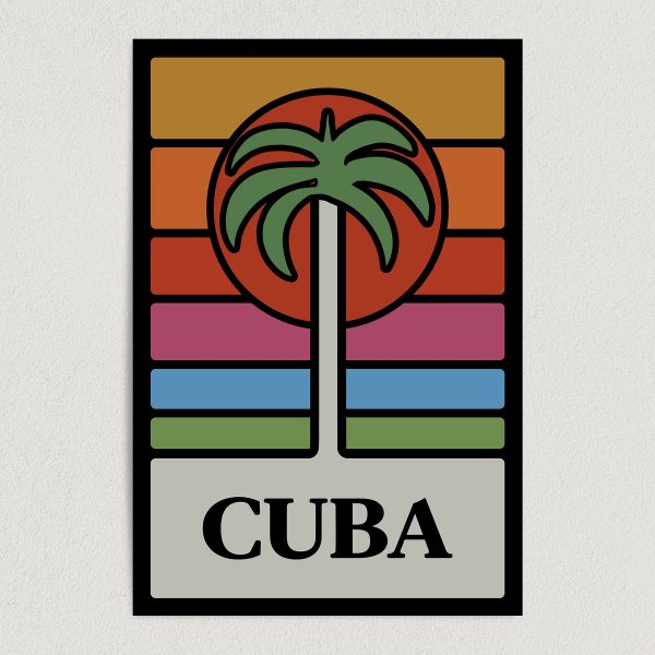 Cuba Sunset Retro Palm Tree Art Print Poster 12" x 18" Wall Art R2148
