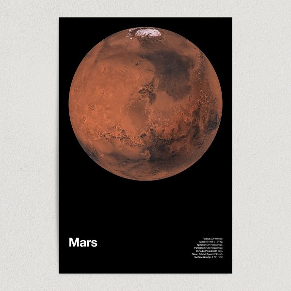 mars astronomy education art print poster 12x18 wall art template