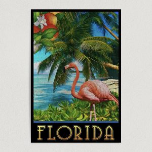 coastal florida flamingo art print poster template